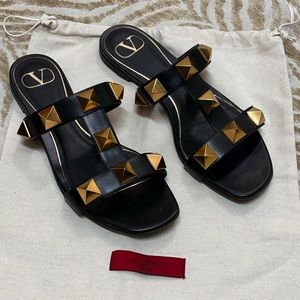 Valentino Garavani Roman Stud slide sandal in calfskin embellished w maxi studs